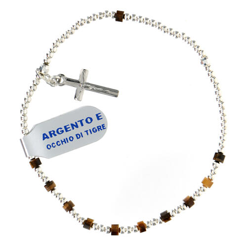 Decade rosary bracelet with tiger's eye and 925 silver cross 2x4 mm 1