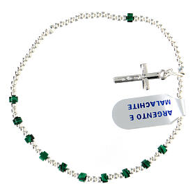 Decade rosary bracelet with cross 2x3 mm 925 silver and malachite