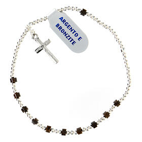 Single decade rosary bracelet with 925 silver crucifix and 0.08x0.12 in bronzite beads