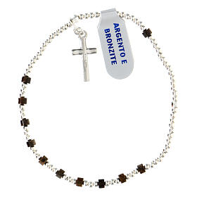 Single decade rosary bracelet with 925 silver crucifix and 0.08x0.12 in bronzite beads