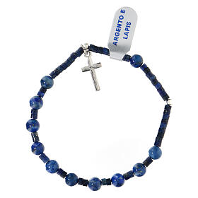 Decade rosary bracelet 6 mm lapis lazuli and 925 silver with cross pendant