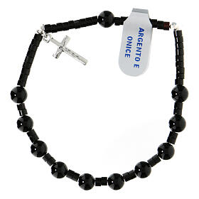 Pulseira dezena 6 mm ónix e prata 925 cruz pingente