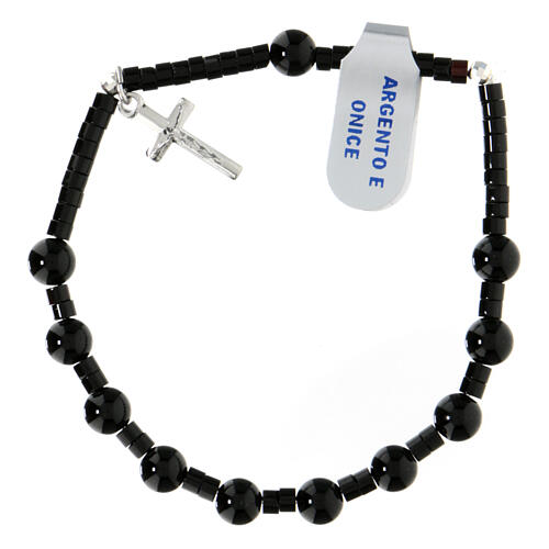 Pulseira dezena 6 mm ónix e prata 925 cruz pingente 1