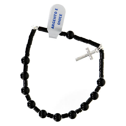 Pulseira dezena 6 mm ónix e prata 925 cruz pingente 2