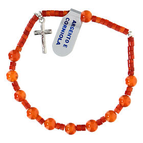Bracciale decina corniola e argento 925 croce pendente 6 mm