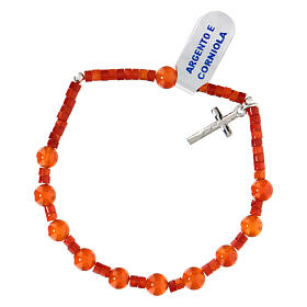 Bracciale decina corniola e argento 925 croce pendente 6 mm