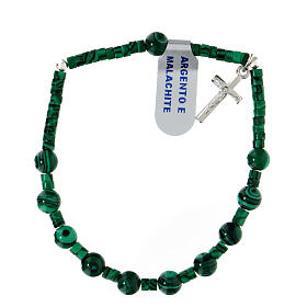 Decade rosary bracelet Malachite and 925 silver pendant cross 6 mm