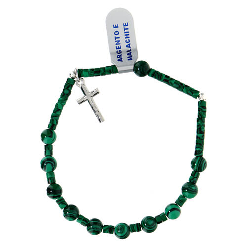 Decade rosary bracelet Malachite and 925 silver pendant cross 6 mm 2