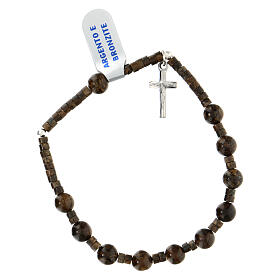 Bracciale decina bronzite e argento 925 croce pendente 6 mm