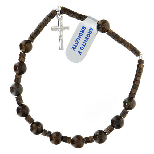 Bracciale decina bronzite e argento 925 croce pendente 6 mm 1