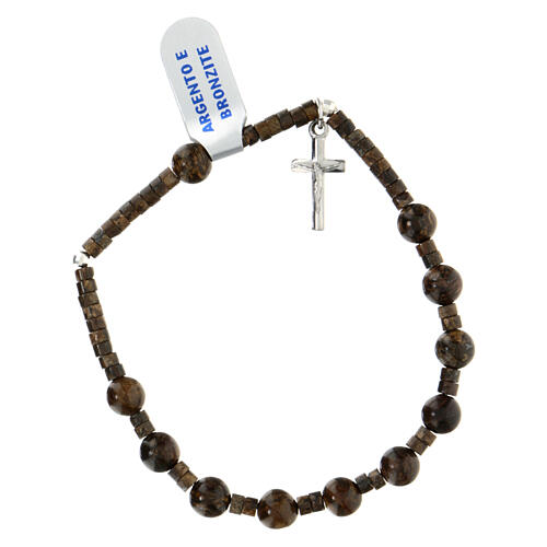 Bracciale decina bronzite e argento 925 croce pendente 6 mm 2