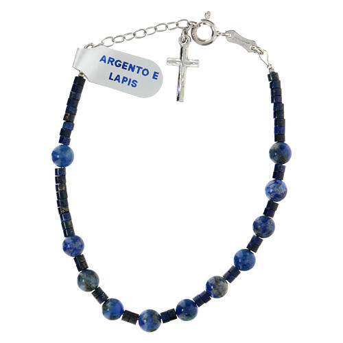 Single decade rosary bracelet with cross pendant and 0.2 in lapis lazuli beads, 925 silver 2