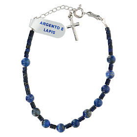 Bracciale decina lapislazzulo e argento 925 croce pendente 6 mm
