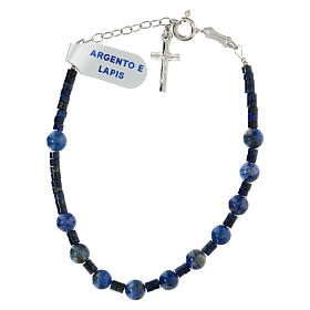 Bracciale decina lapislazzulo e argento 925 croce pendente 6 mm