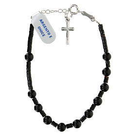 Bracciale decina croce pendente onice e argento 925 6 mm