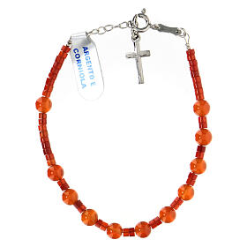 Single decade rosary bracelet with 0.2 in carnelian beads and 925 silver cross pendant