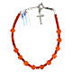 Single decade rosary bracelet with 0.2 in carnelian beads and 925 silver cross pendant s1