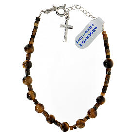 Tiger eye one-decade rosary bracelet and 925 silver cross pendant 6 mm