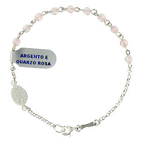 Single decade rosary bracelet with 0.15 in rose quartz beads and 925 silver Miraculous Medal