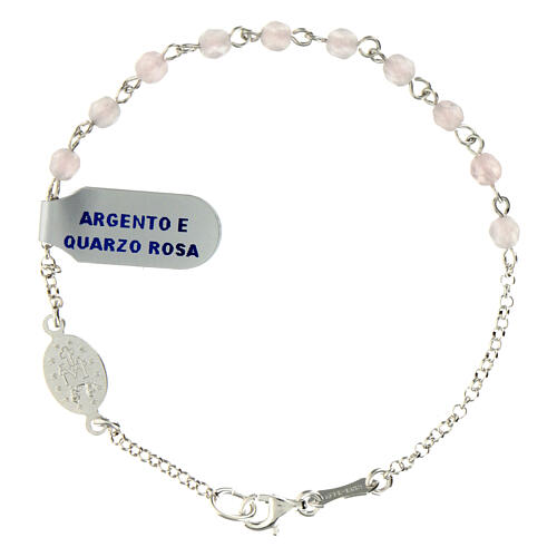 Single decade rosary bracelet with 0.15 in rose quartz beads and 925 silver Miraculous Medal 2