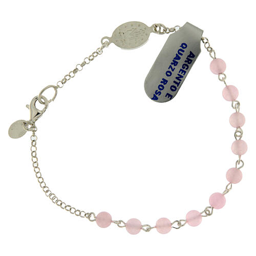 Bracciale decina 4 mm argento 925 e quarzo rosa 2