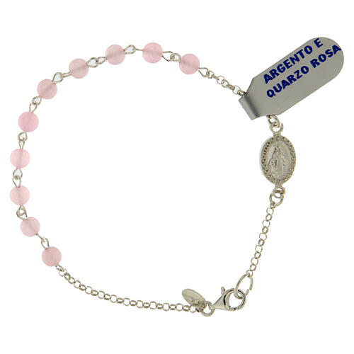 Decade rosary bracelet 925 silver and rose quartz 4 mm 1