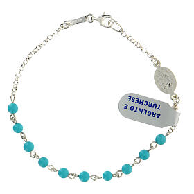 Single decade rosary bracelet with 0.15 in turquoise beads and 925 silver Miraculous Medal