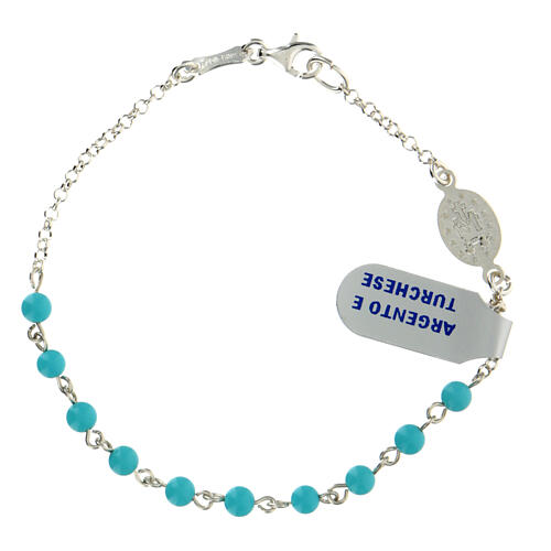 Single decade rosary bracelet with 0.15 in turquoise beads and 925 silver Miraculous Medal 2