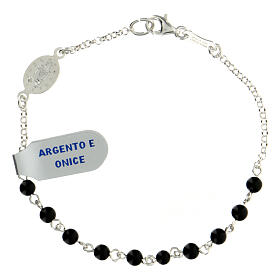 Single decade rosary bracelet with 0.15 in onyx beads and 925 silver Miraculous Medal