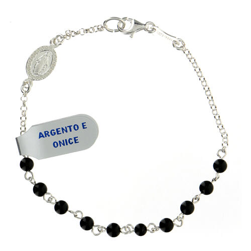 Single decade rosary bracelet with 0.15 in onyx beads and 925 silver Miraculous Medal 1