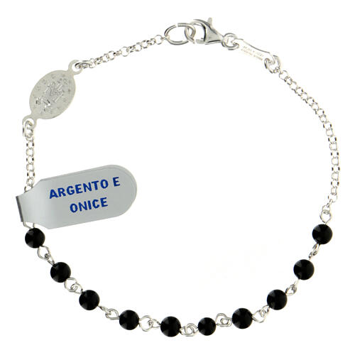 Single decade rosary bracelet with 0.15 in onyx beads and 925 silver Miraculous Medal 2