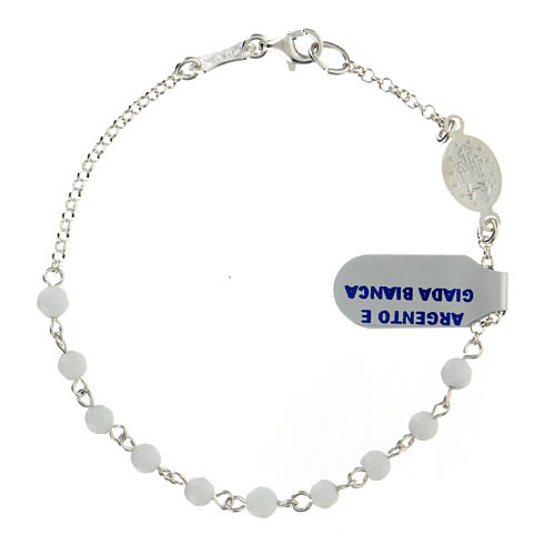 Single decade rosary bracelet with 0.15 in white jade beads and 925 silver Miraculous Medal 2