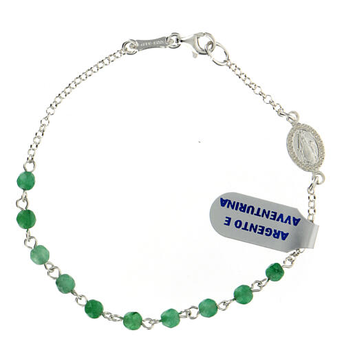 Single decade rosary bracelet with 0.15 in aventurine beads and 925 silver Miraculous Medal 1
