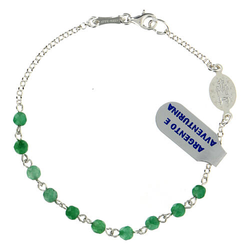 Single decade rosary bracelet with 0.15 in aventurine beads and 925 silver Miraculous Medal 2
