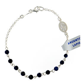 Single decade rosary bracelet with 0.15 in lapis lazuli beads and 925 silver Miraculous Medal