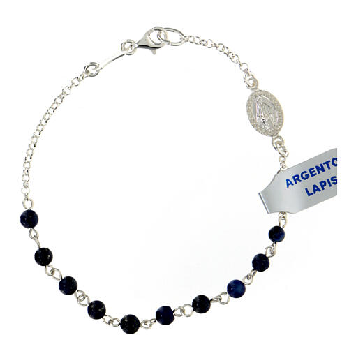 Single decade rosary bracelet with 0.15 in lapis lazuli beads and 925 silver Miraculous Medal 2