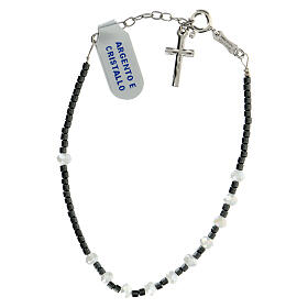 Single decade rosary bracelet, 925 silver, 4 mm white crystal and hematite beads