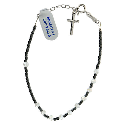 Single decade rosary bracelet, 925 silver, 4 mm white crystal and hematite beads 1