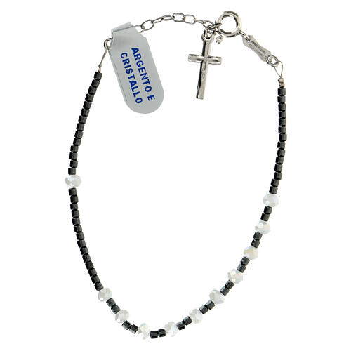 Bracciale decina 4 mm argento 925 ematite e cristallo bianco 1