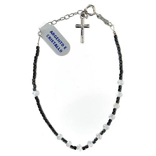 Bracciale decina 4 mm argento 925 ematite e cristallo bianco 2