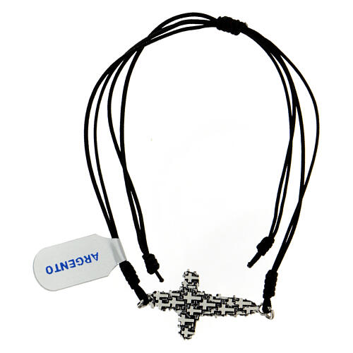 Adjustable rope bracelet cross of the missing cm 925 silver 1