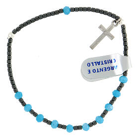 Single decade rosary bracelet of 925 silver and 0.12 in light blue crystal beads