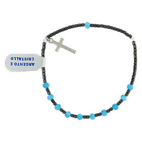 Single decade rosary bracelet of 925 silver and 0.12 in light blue crystal beads