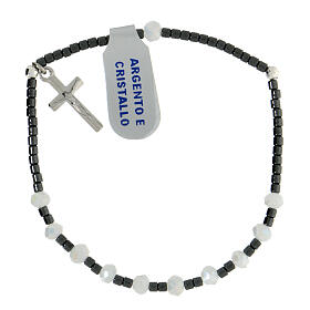 Single decade rosary bracelet of 925 silver and 0.12 in white crystal beads