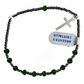 Single decade rosary bracelet of 925 silver and 0.12 in green crystal beads