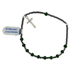 Single decade rosary bracelet of 925 silver and 0.12 in green crystal beads