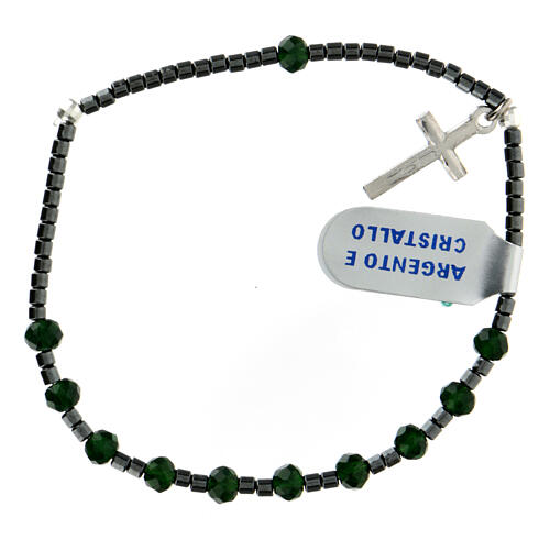Single decade rosary bracelet of 925 silver and 0.12 in green crystal beads 1