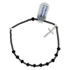 Single decade rosary bracelet of 925 silver and 0.12 in black crystal beads