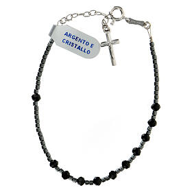 Single decade rosary bracelet of 0.16 in black crystal beads and 925 silver