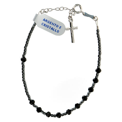Single decade rosary bracelet of 0.16 in black crystal beads and 925 silver 2